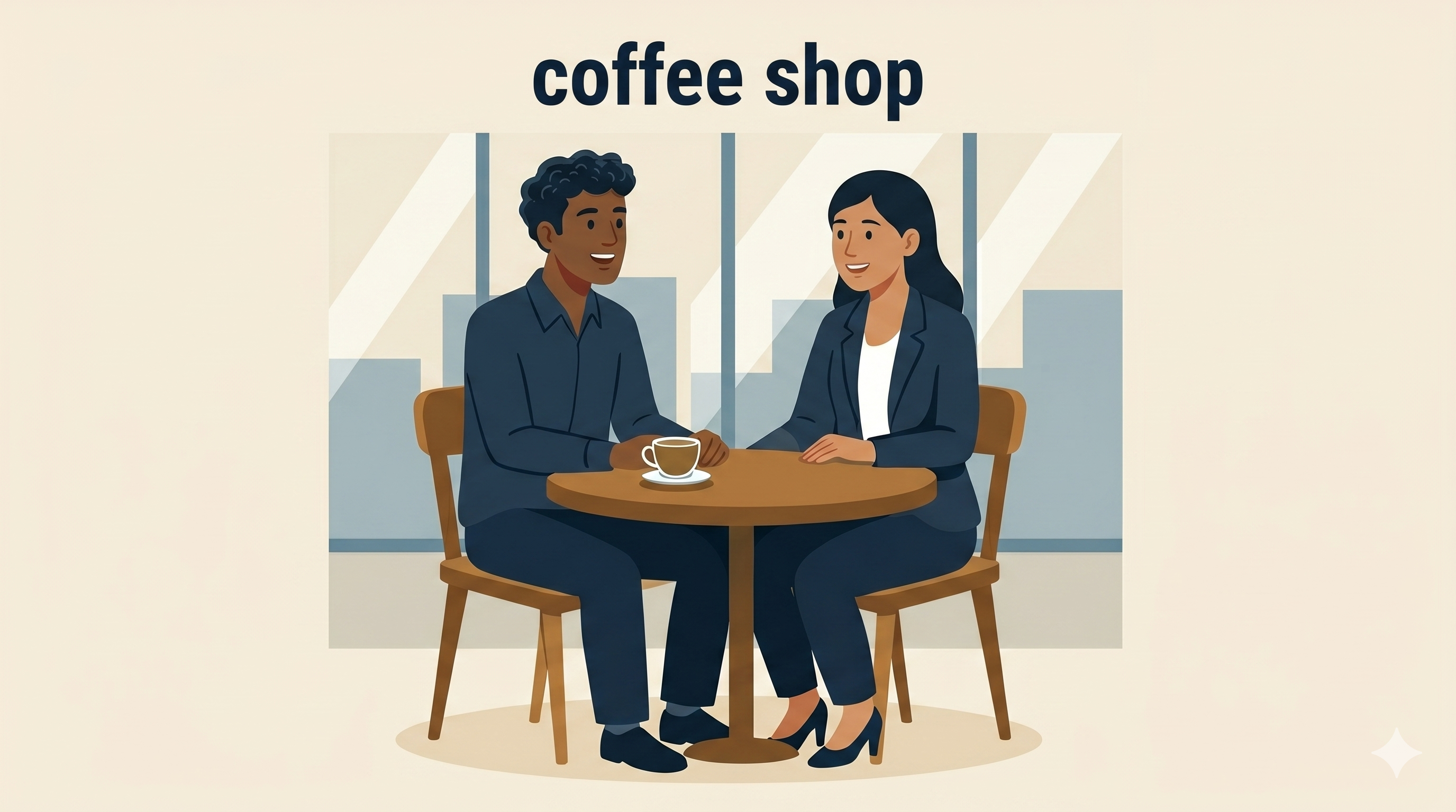 An in-person client conversation in a coffee shop